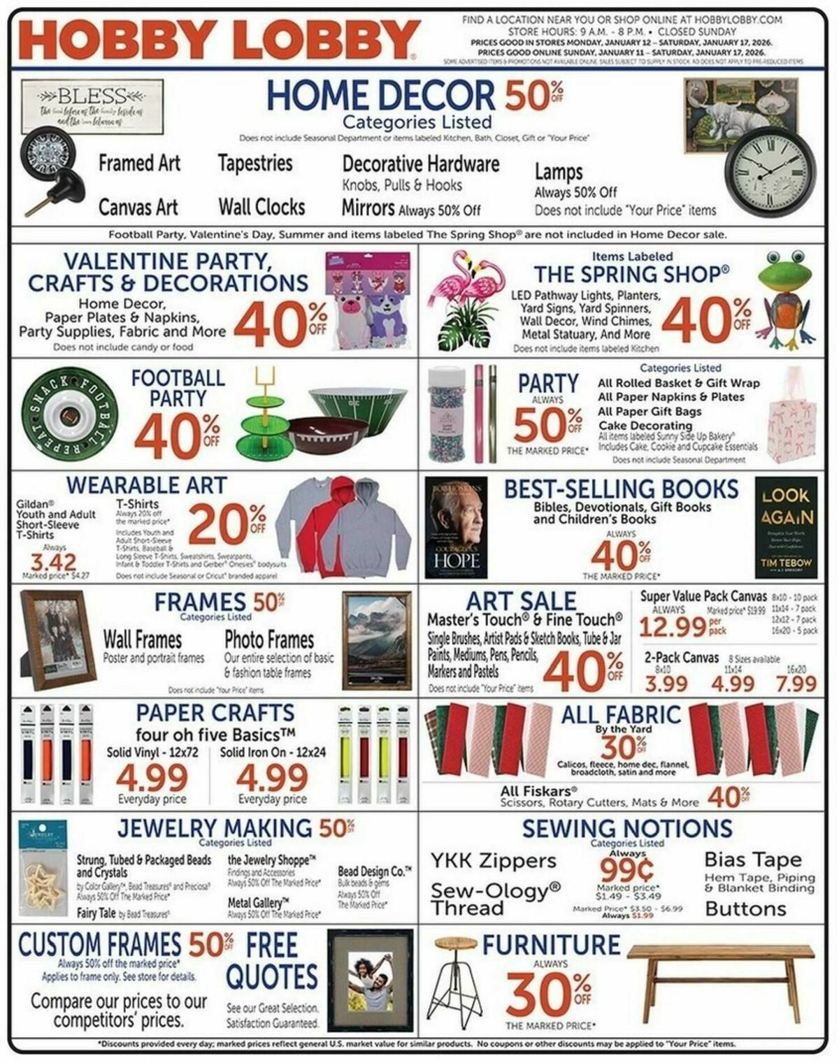 Hobby Lobby Weekly Ad from January 11