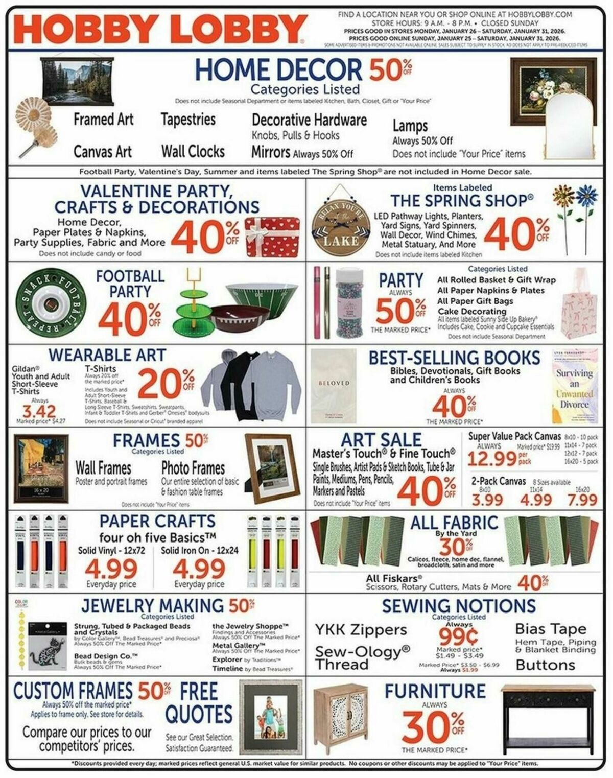 Hobby Lobby Weekly Ad from January 25