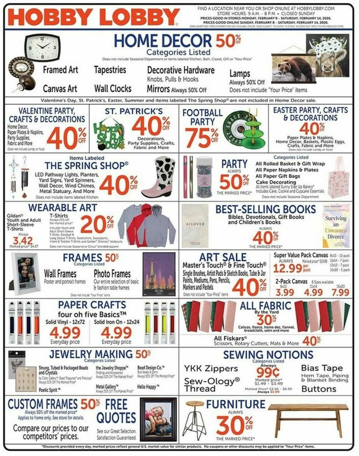 Hobby Lobby Weekly Ad from February 8