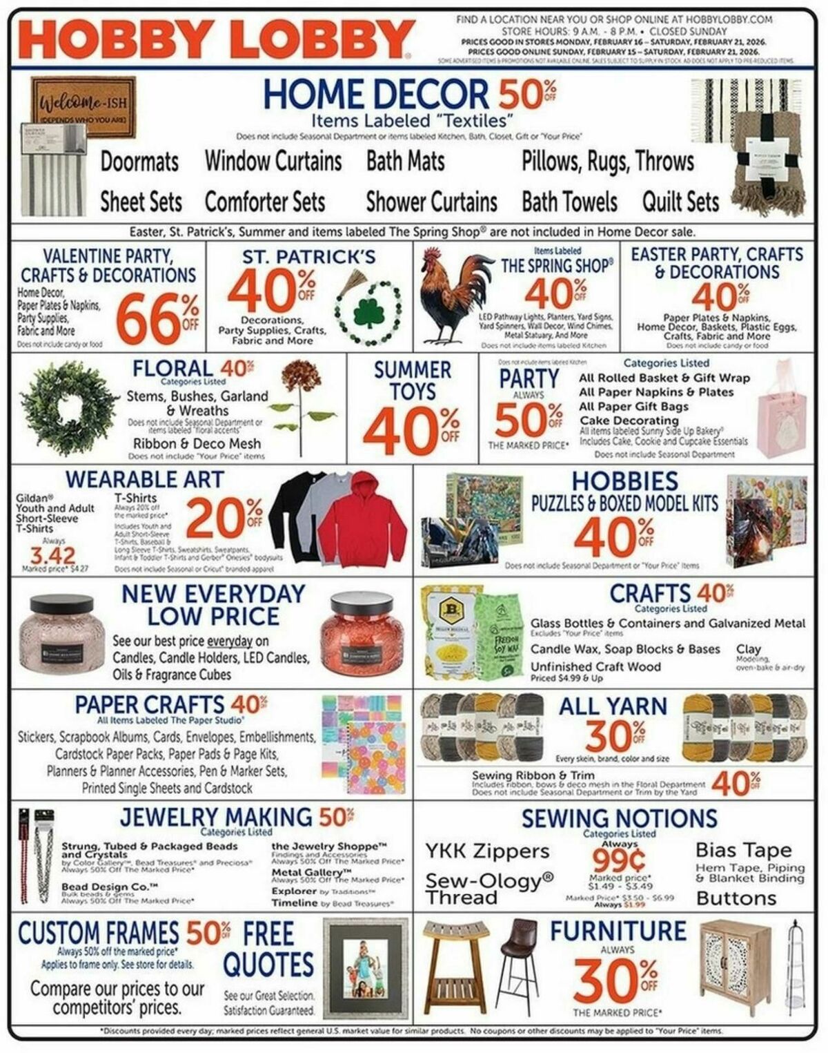 Hobby Lobby Weekly Ad from February 15