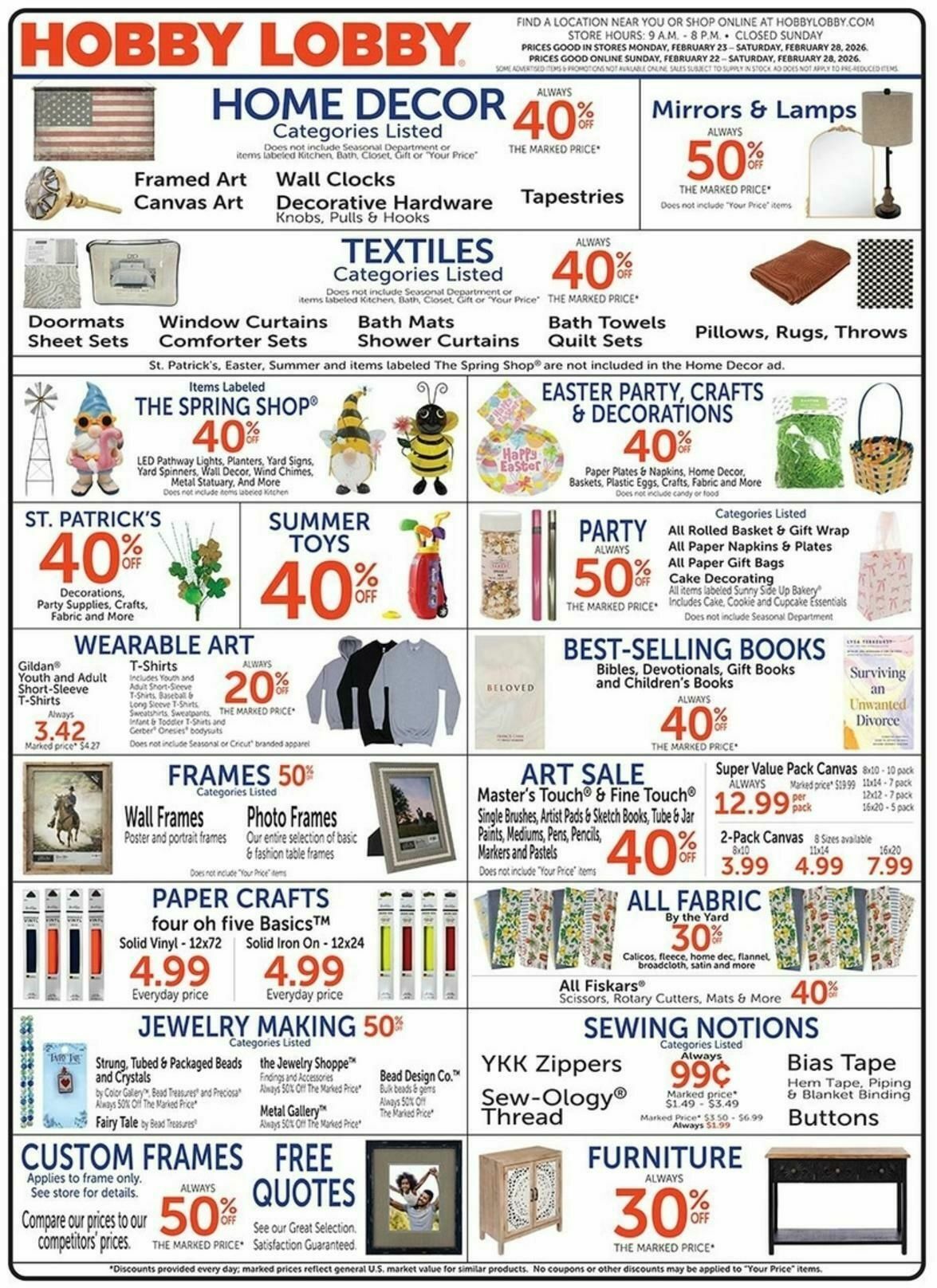 Hobby Lobby Weekly Ad from February 22