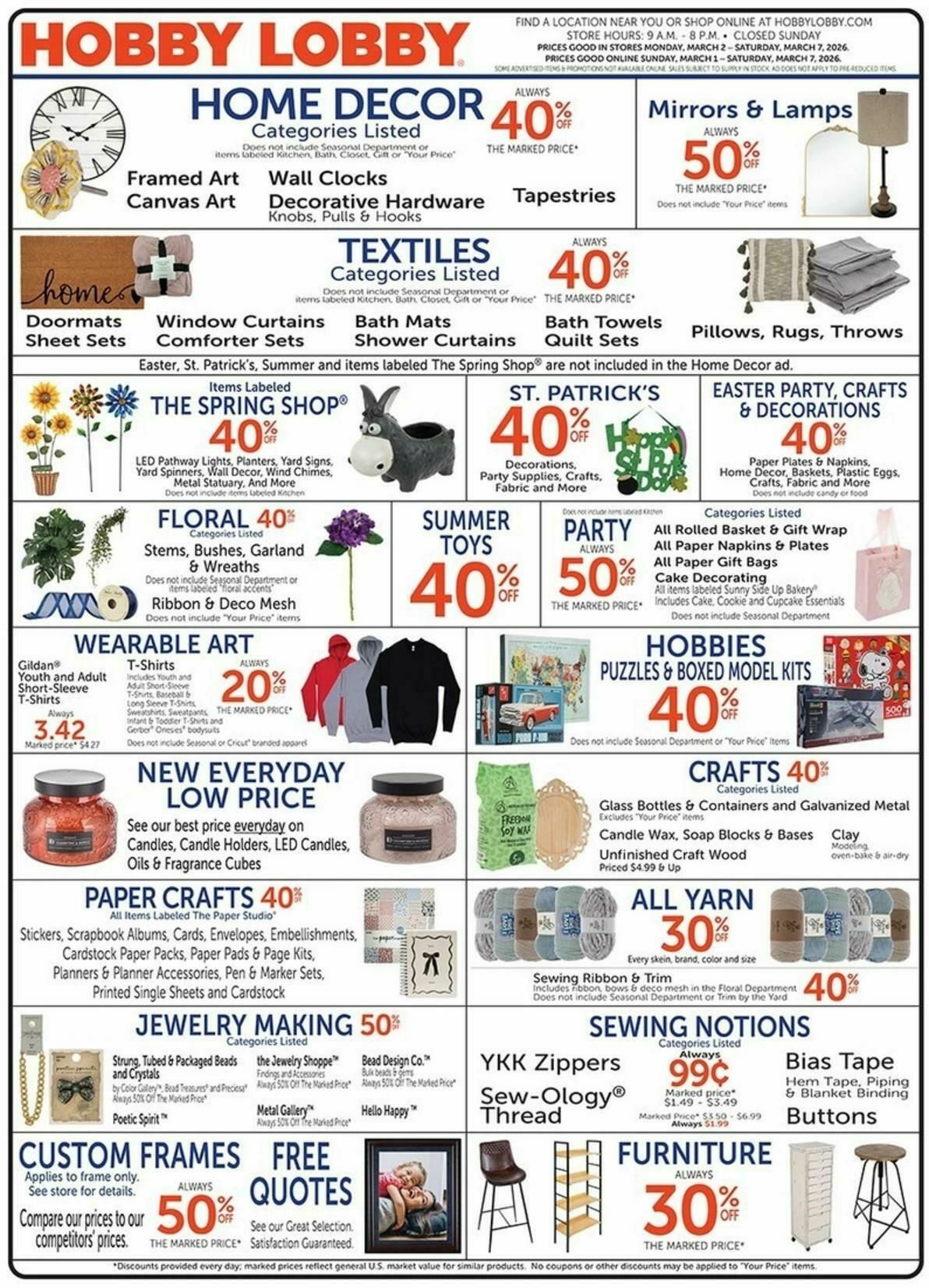 Hobby Lobby Weekly Ad from March 1