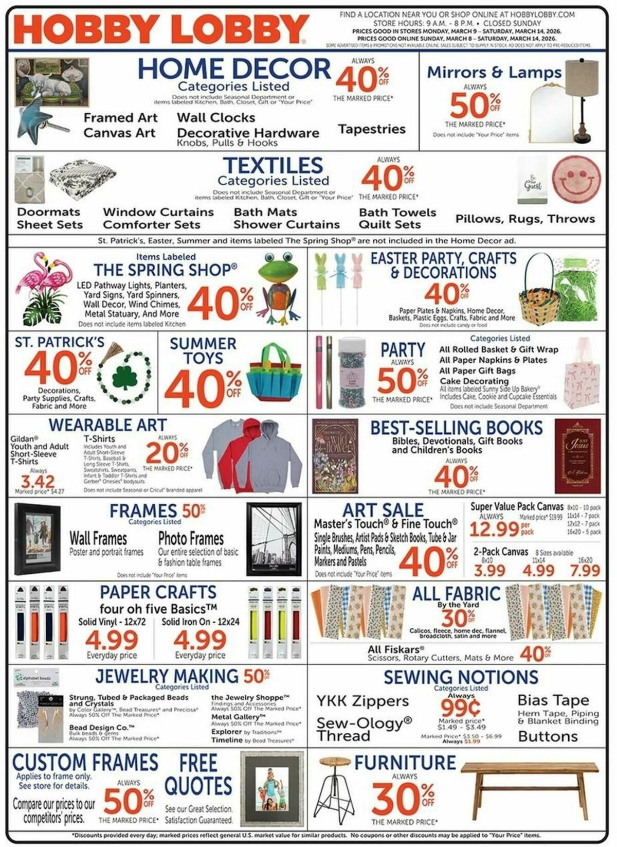 Hobby Lobby Weekly Ad from March 8
