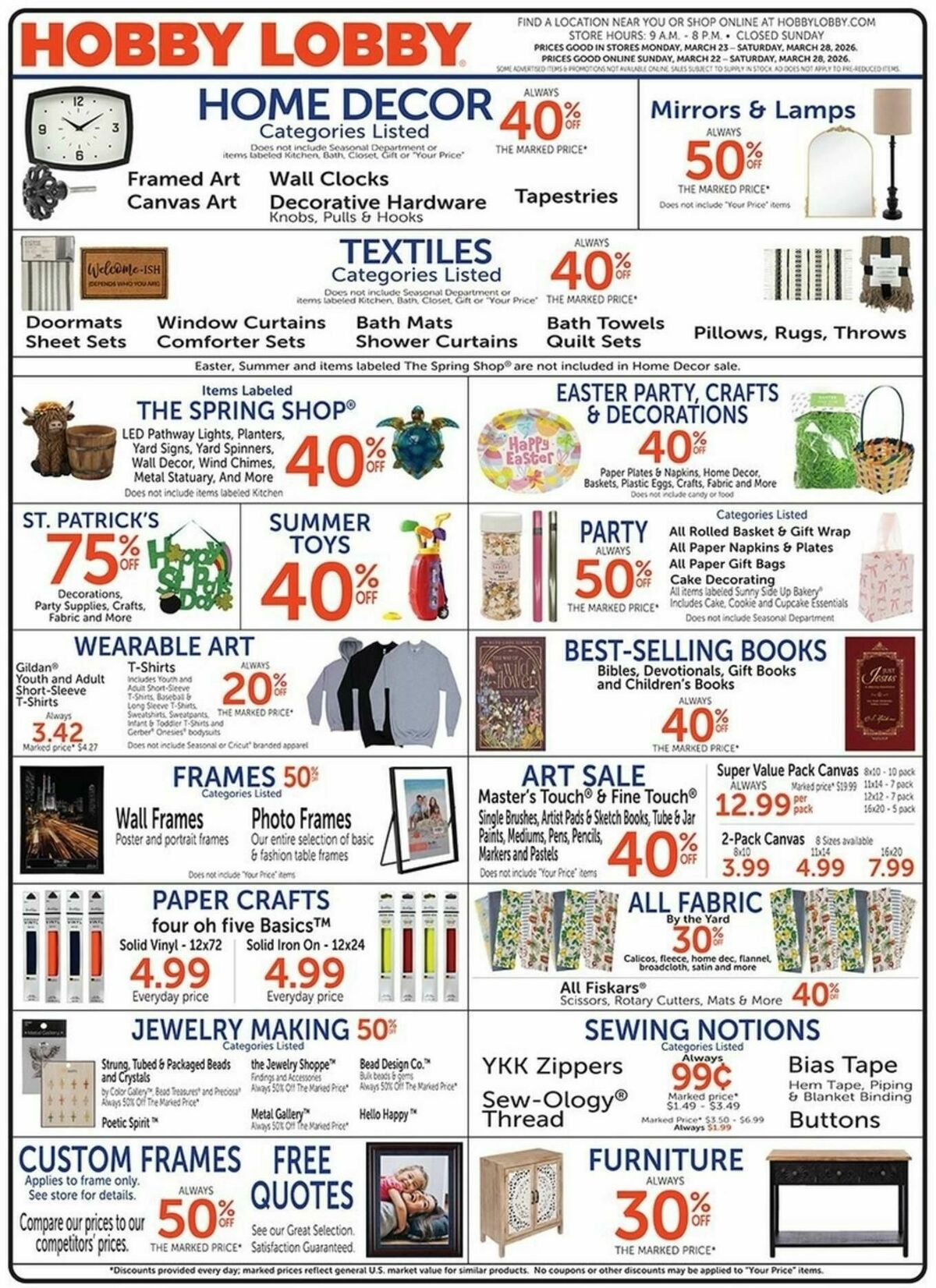 Hobby Lobby Weekly Ad from March 22