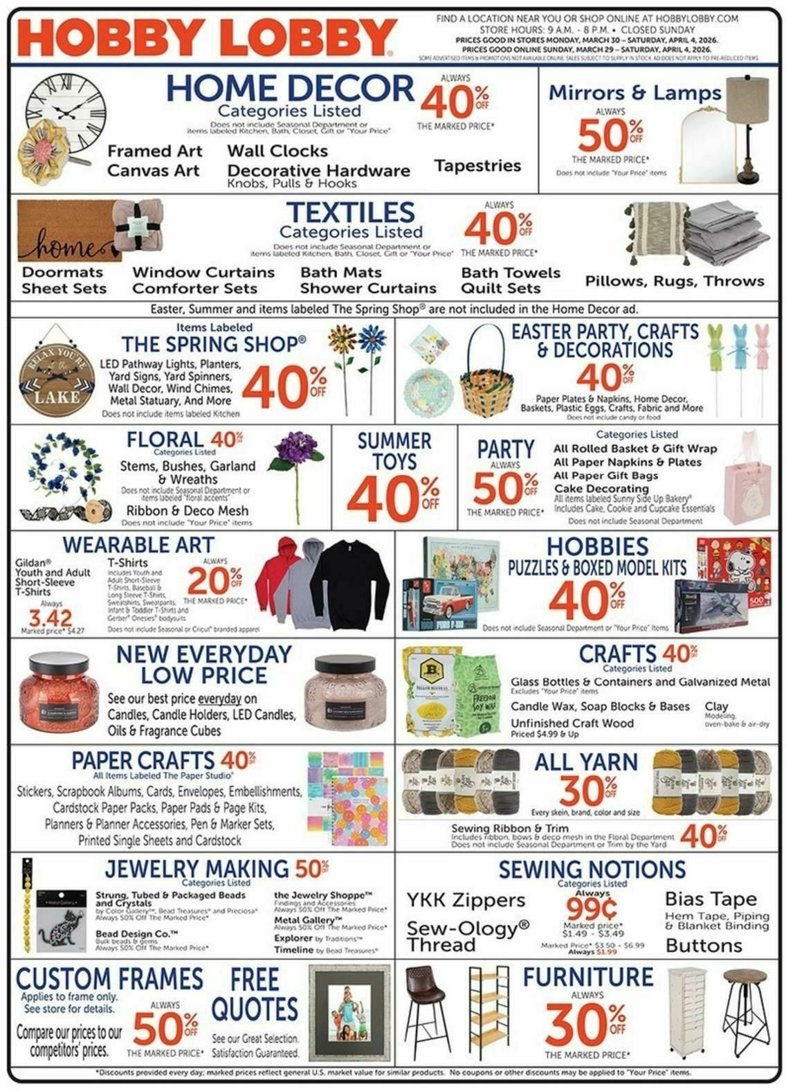 Hobby Lobby Weekly Ad from March 29