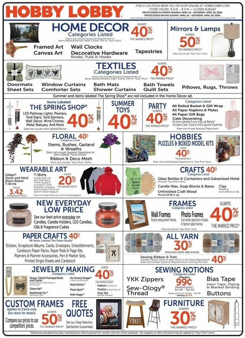 Hobby Lobby Weekly Ad from April 12