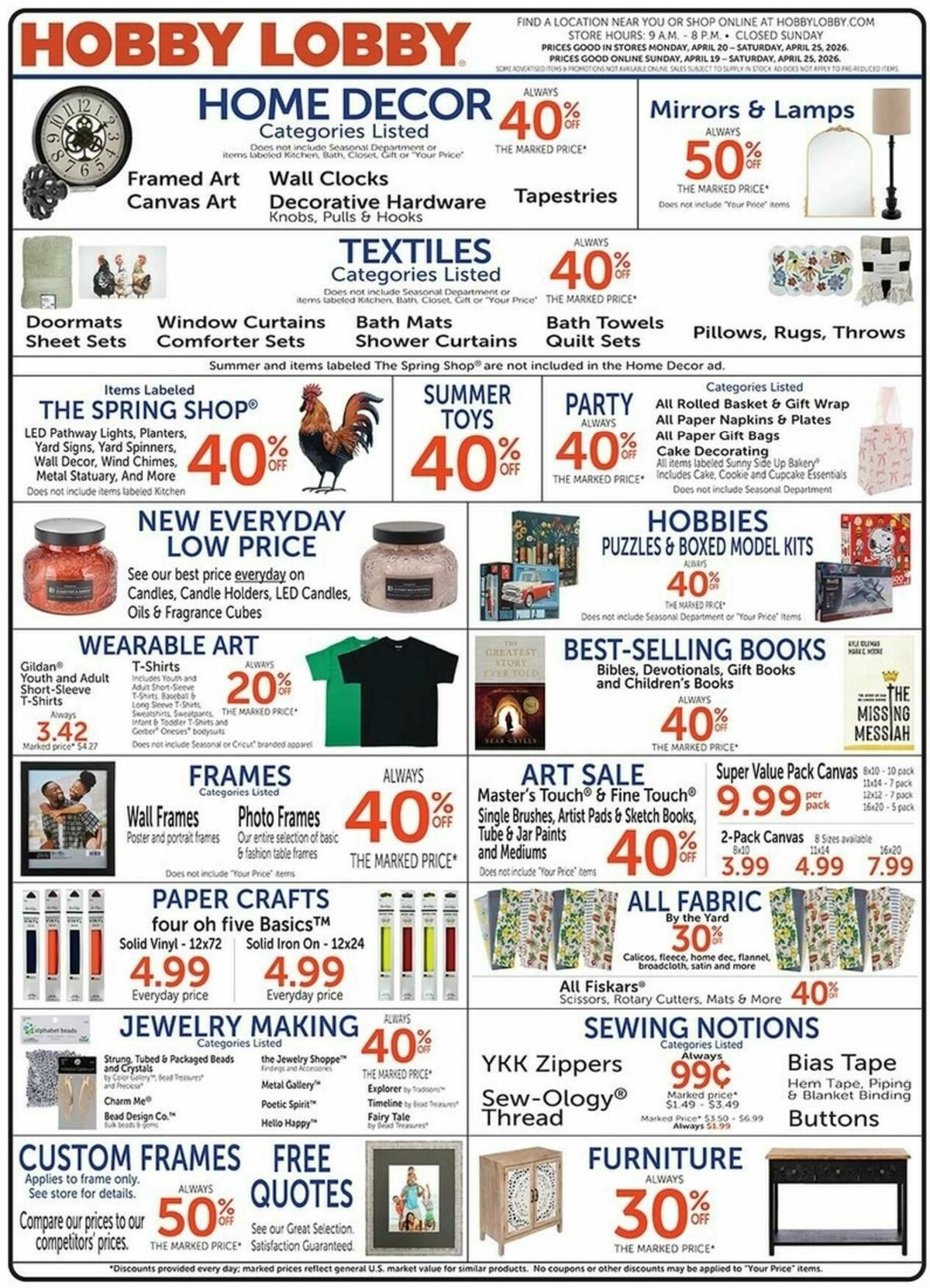 Hobby Lobby Weekly Ad from April 19