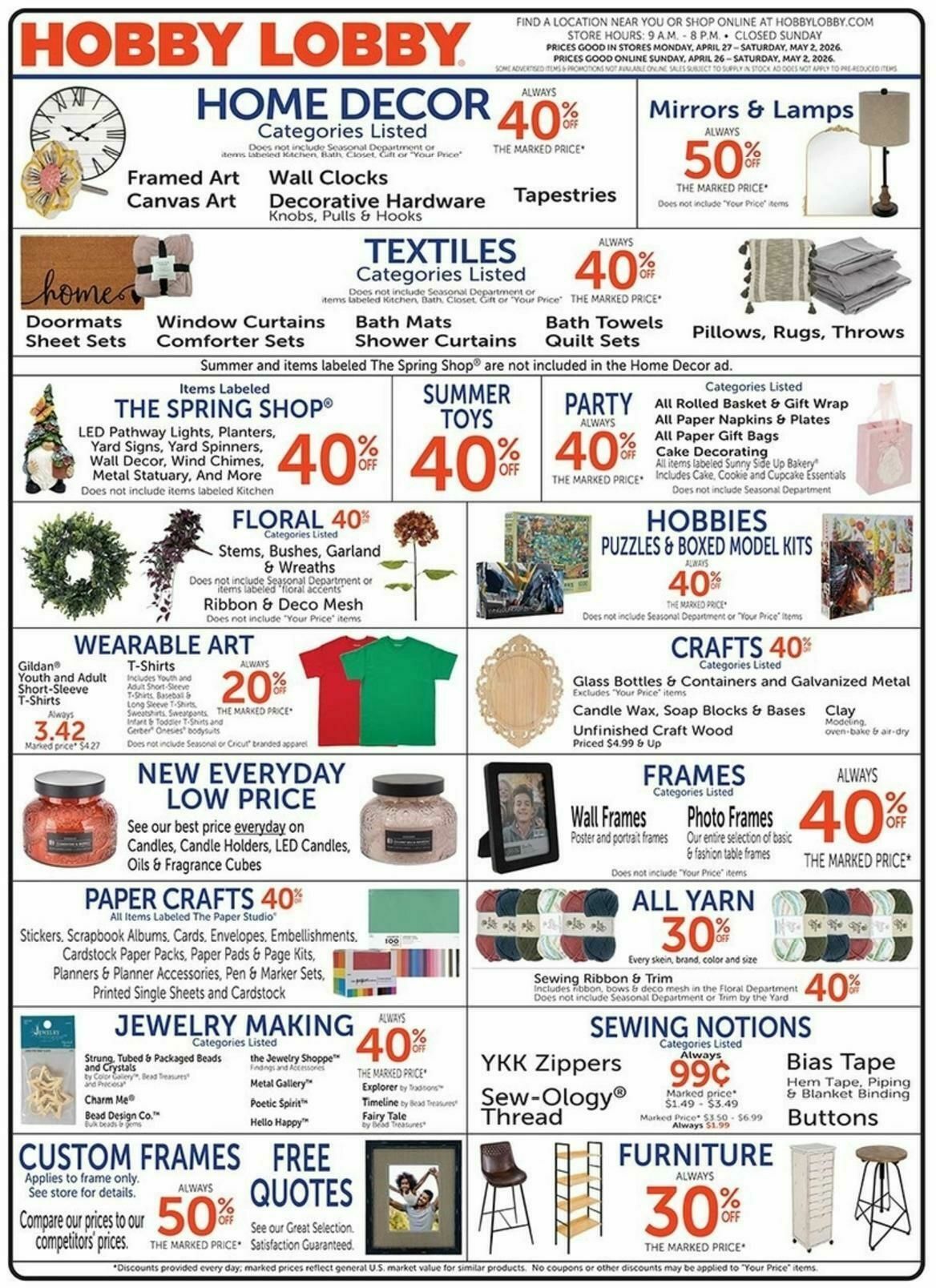 Hobby Lobby Weekly Ad from April 26
