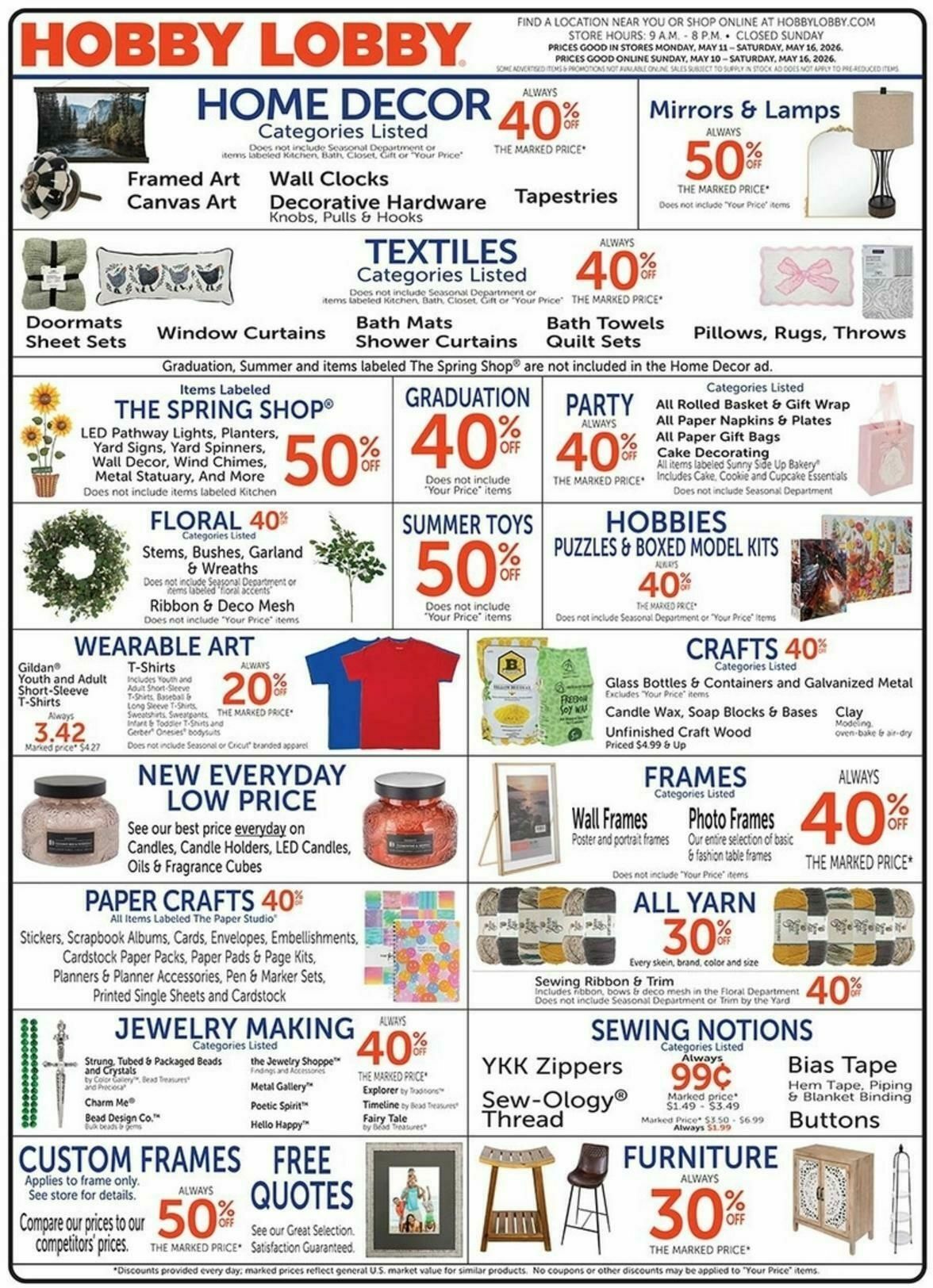 Hobby Lobby Weekly Ad from May 10