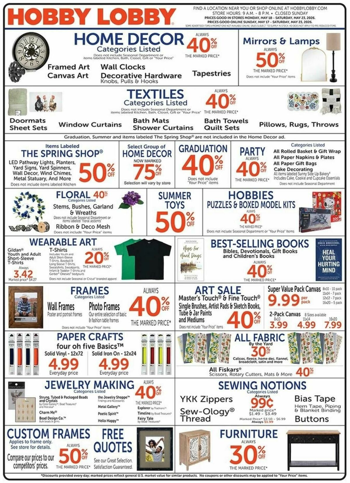 Hobby Lobby Weekly Ad from May 17
