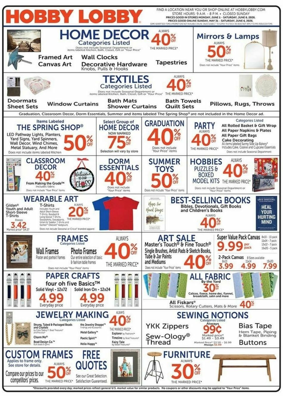 Hobby Lobby Weekly Ad from May 31