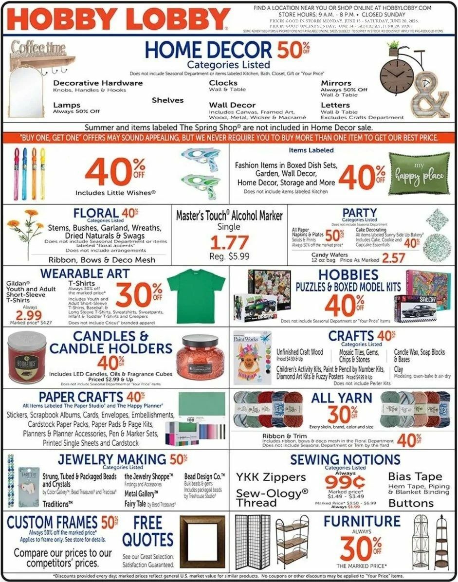Hobby Lobby Weekly Ad from June 14