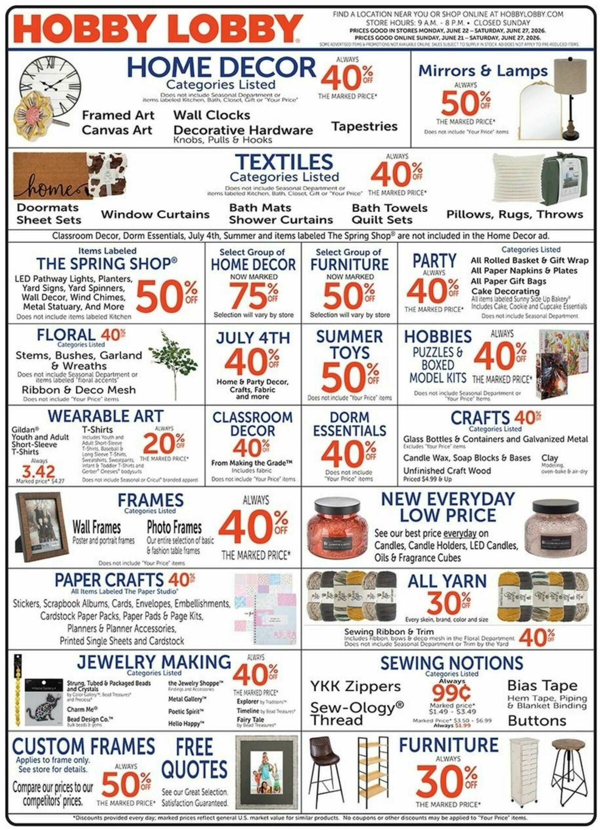 Hobby Lobby Weekly Ad from June 21