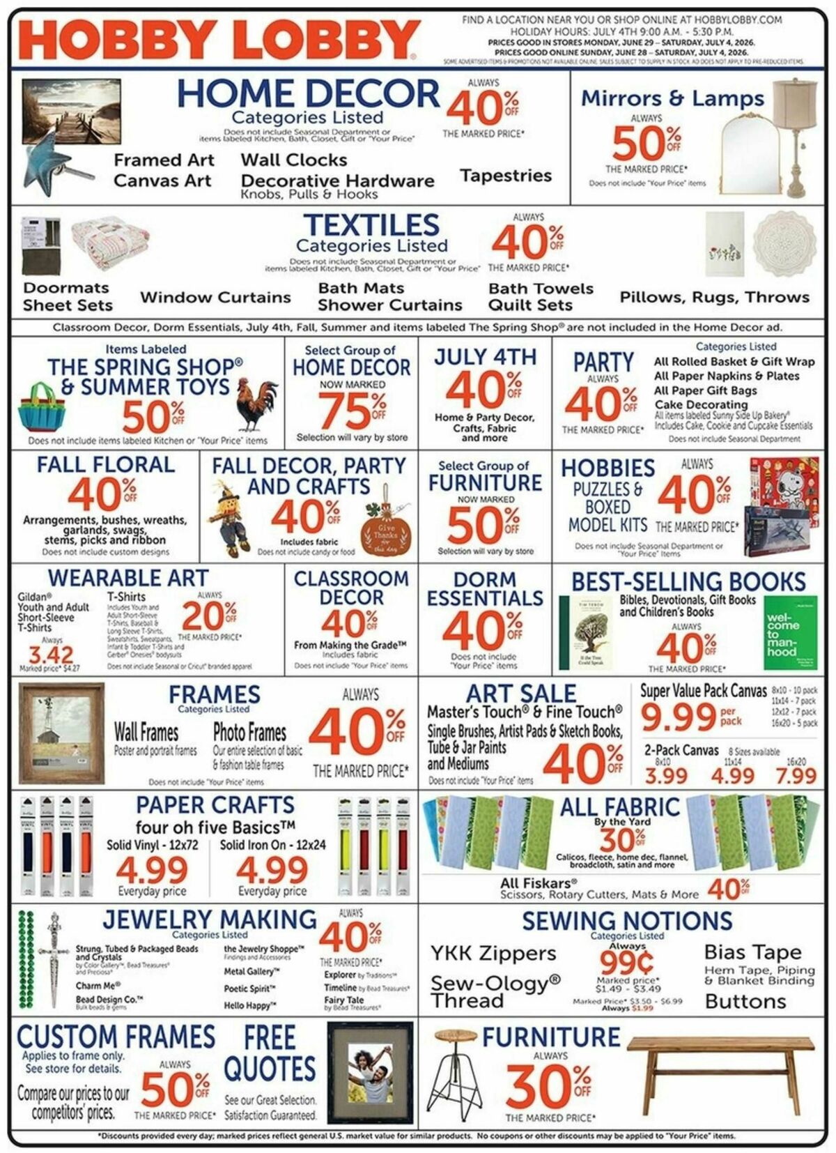 Hobby Lobby Weekly Ad from June 28