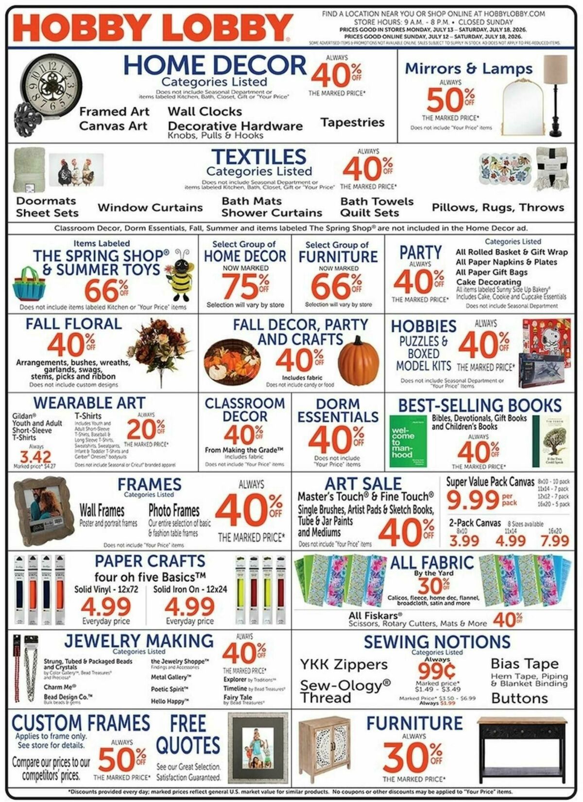 Hobby Lobby Weekly Ad from July 12