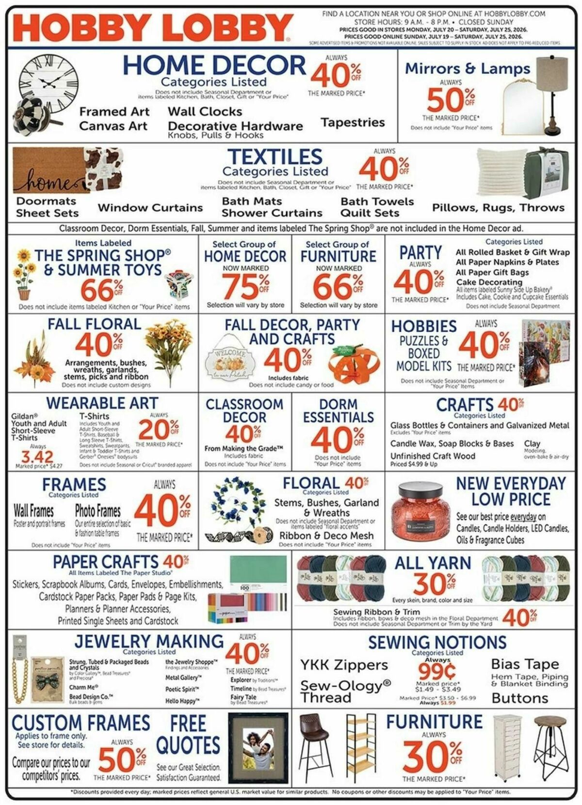 Hobby Lobby Weekly Ad from July 19