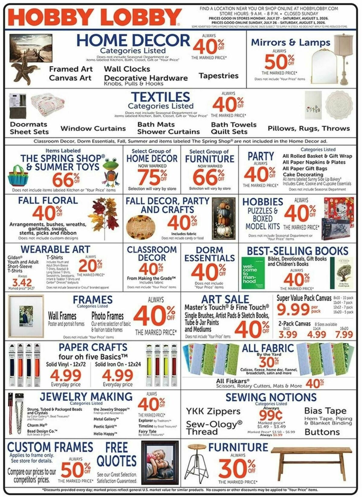 Hobby Lobby Weekly Ad from July 26