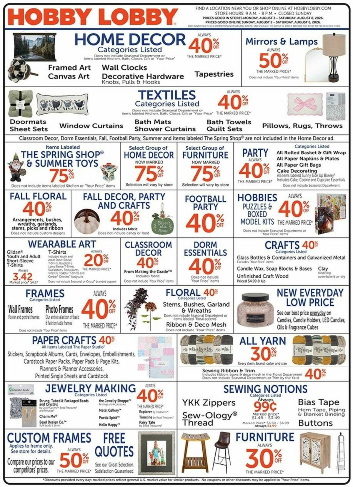 Hobby Lobby Weekly Ad from August 2