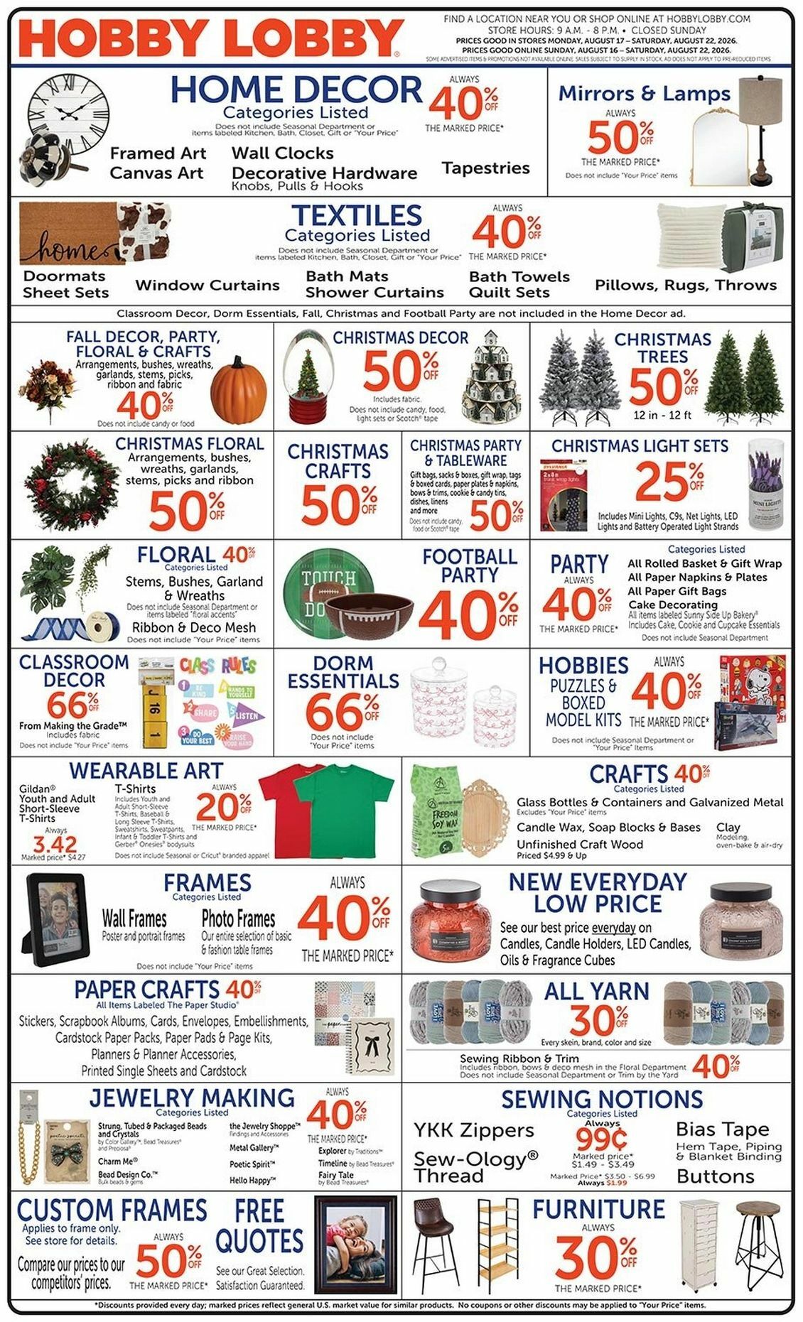 Hobby Lobby Weekly Ad from August 16