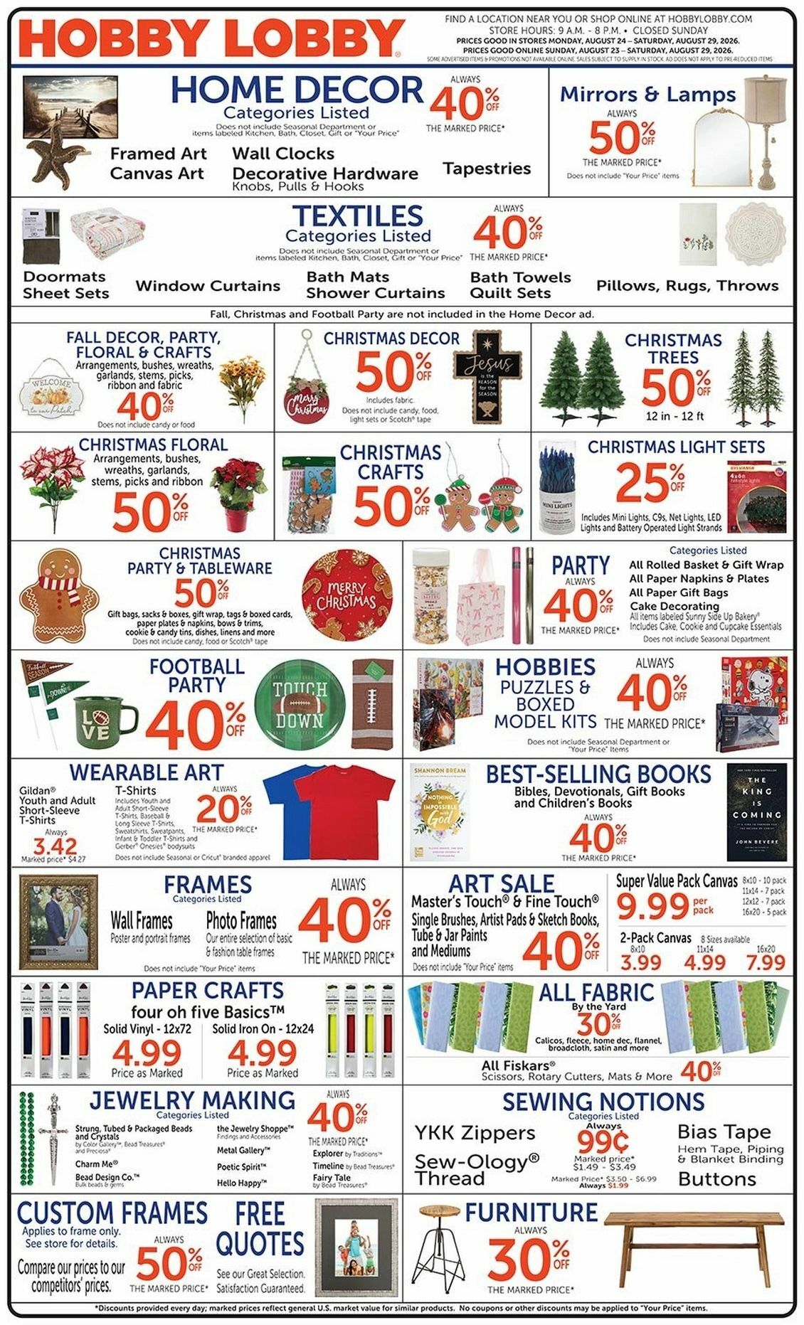 Hobby Lobby Weekly Ad from August 23