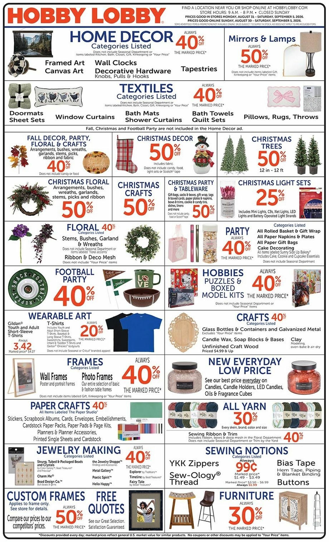 Hobby Lobby Weekly Ad from August 30