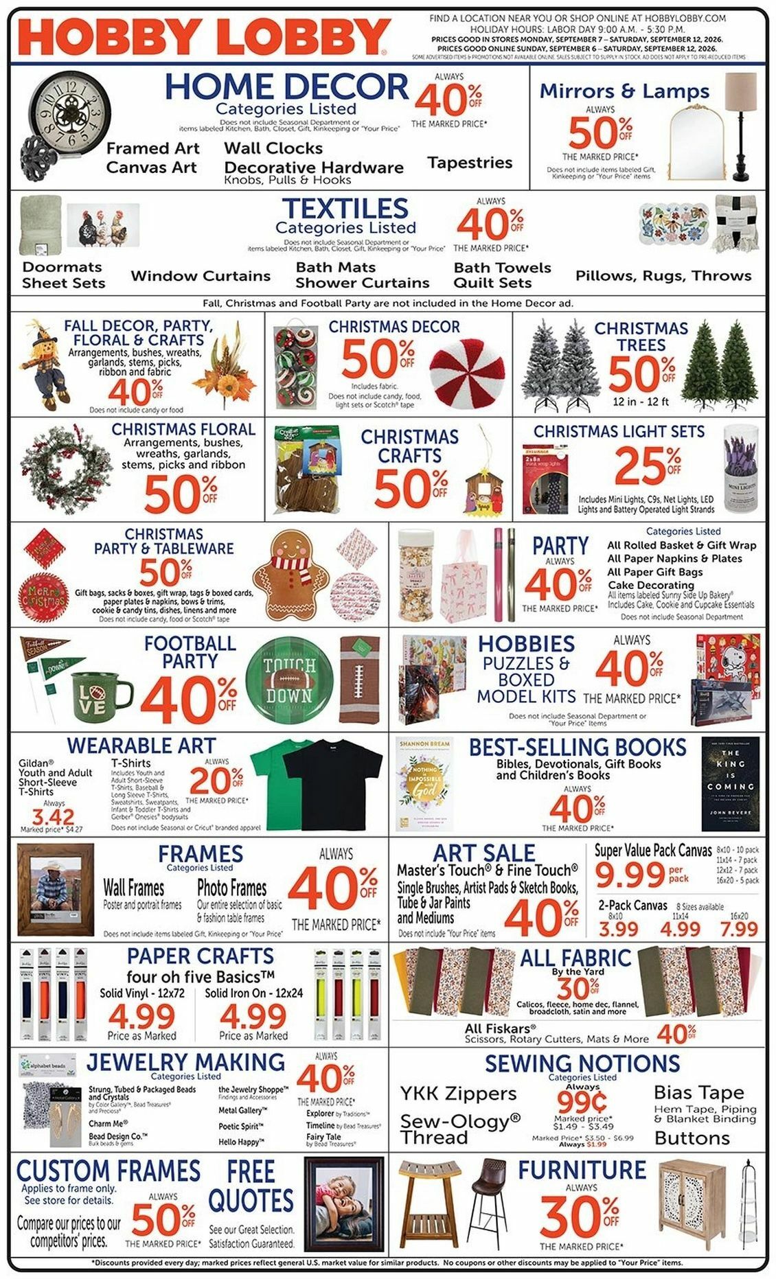 Hobby Lobby Weekly Ad from September 6