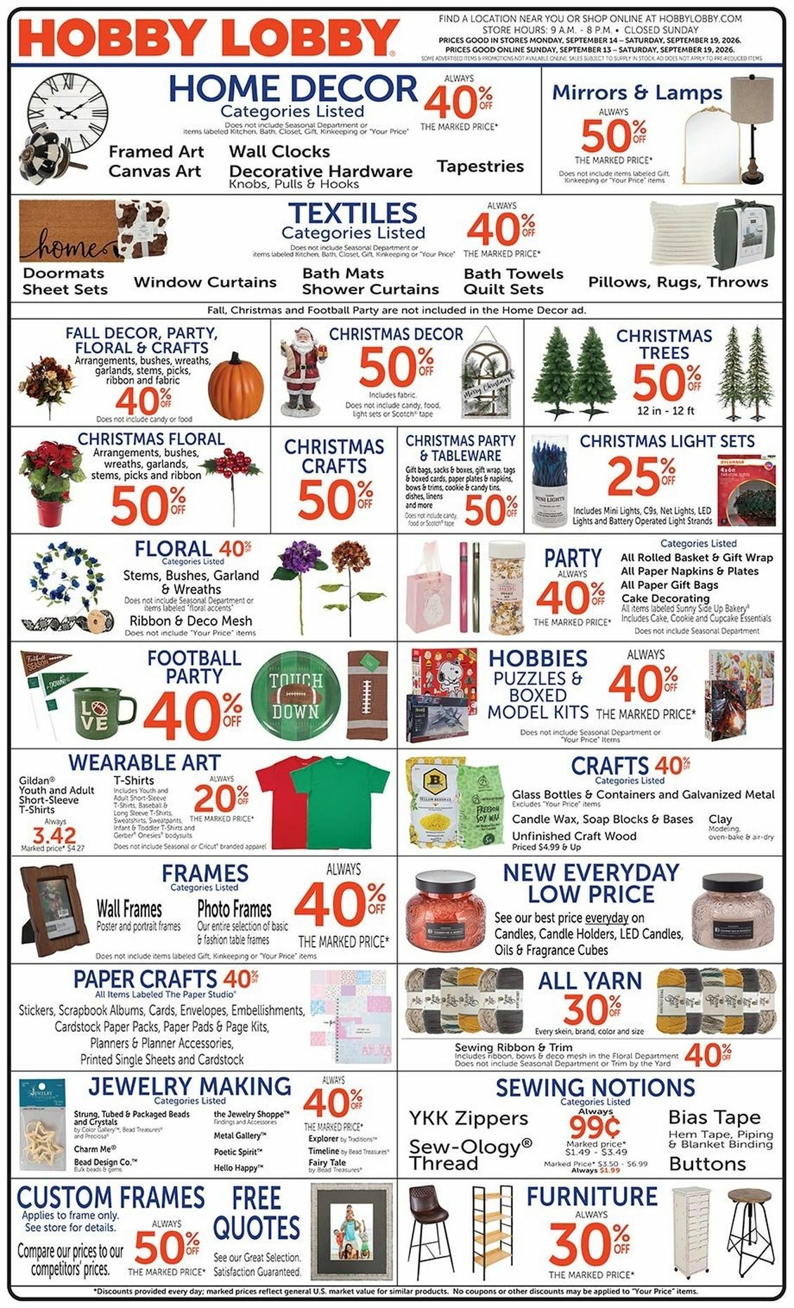 Hobby Lobby Weekly Ad from September 13