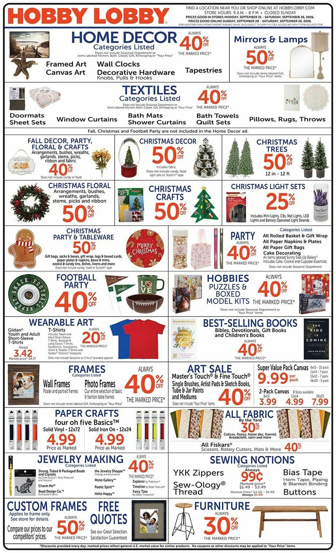 Hobby Lobby Weekly Ad from September 20
