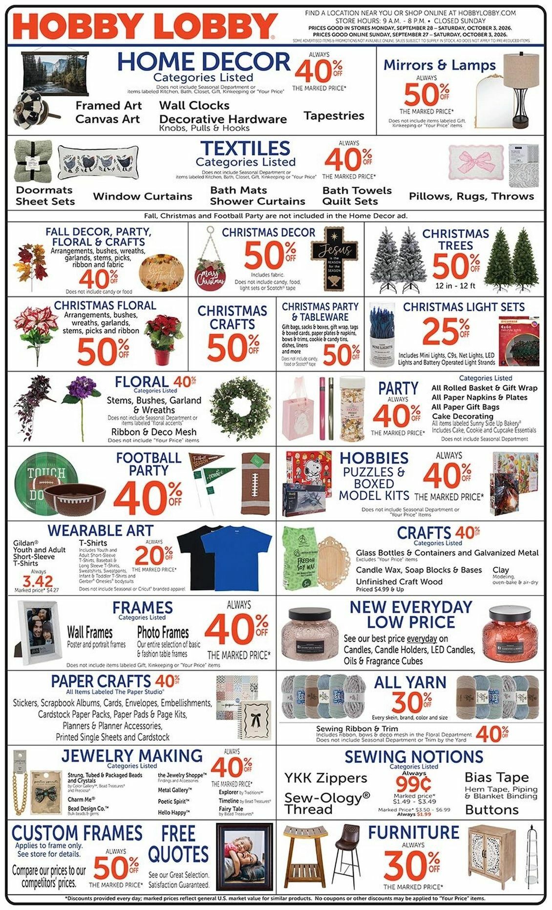Hobby Lobby Weekly Ad from September 27