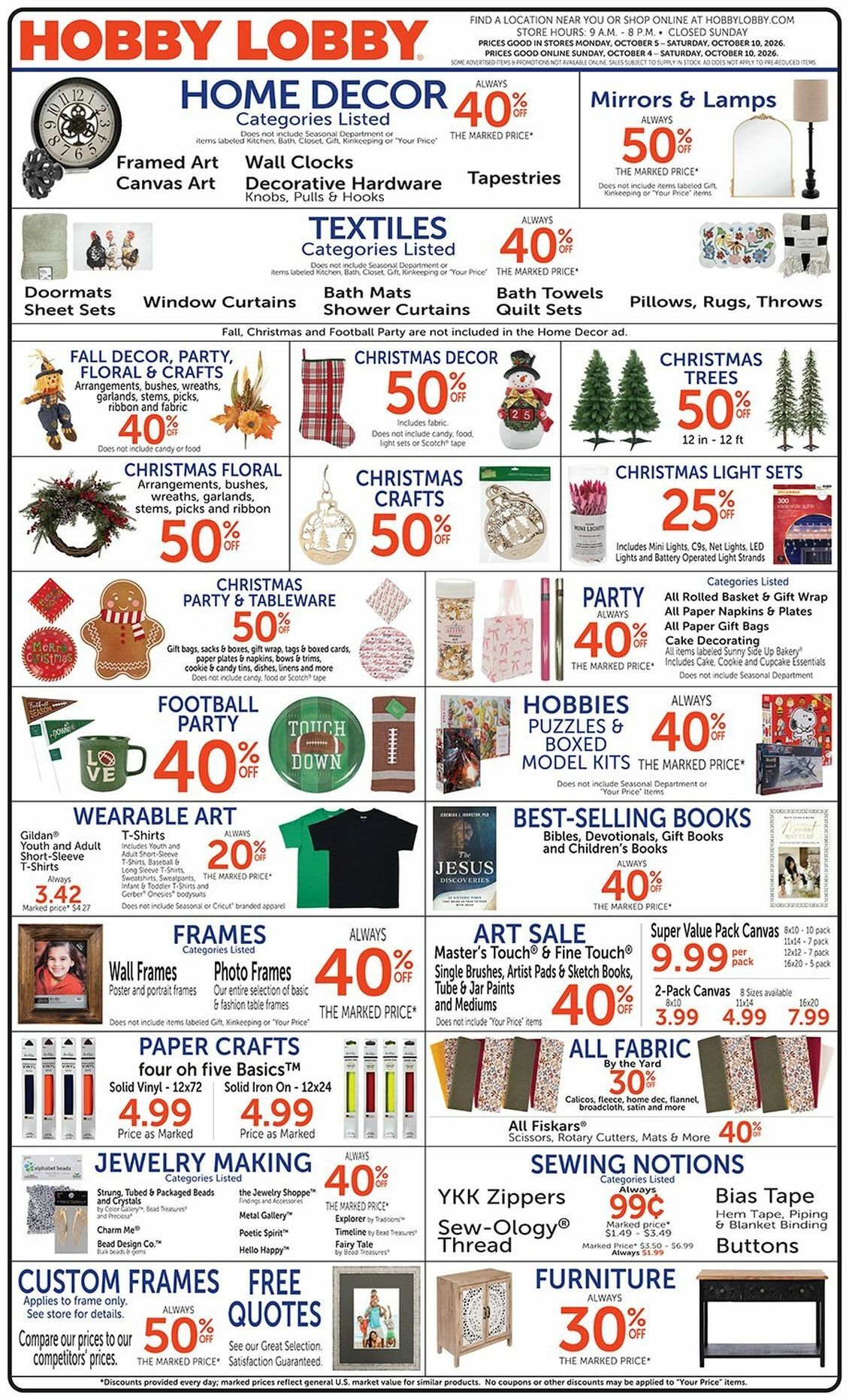 Hobby Lobby Weekly Ad from October 4