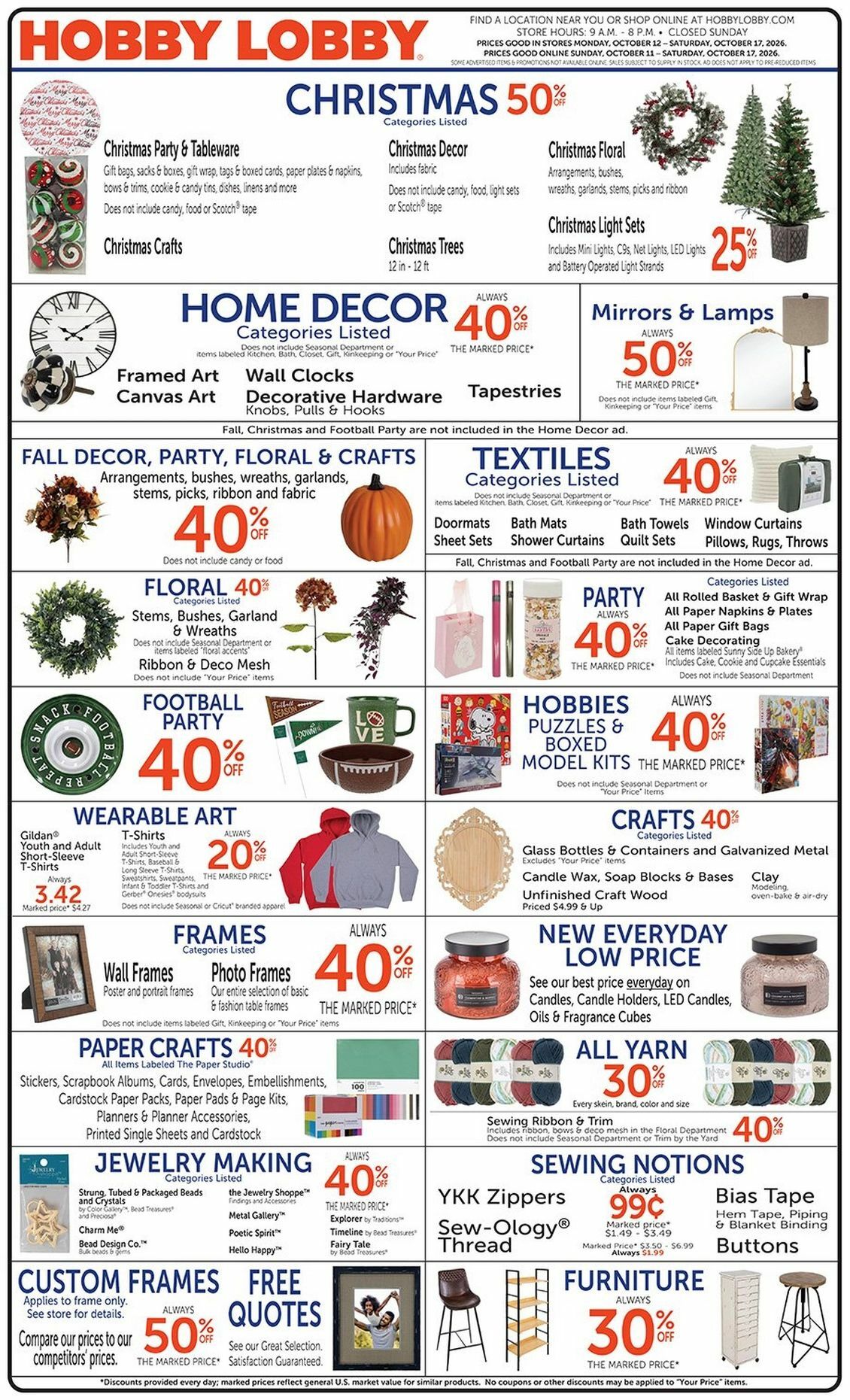 Hobby Lobby Weekly Ad from October 11