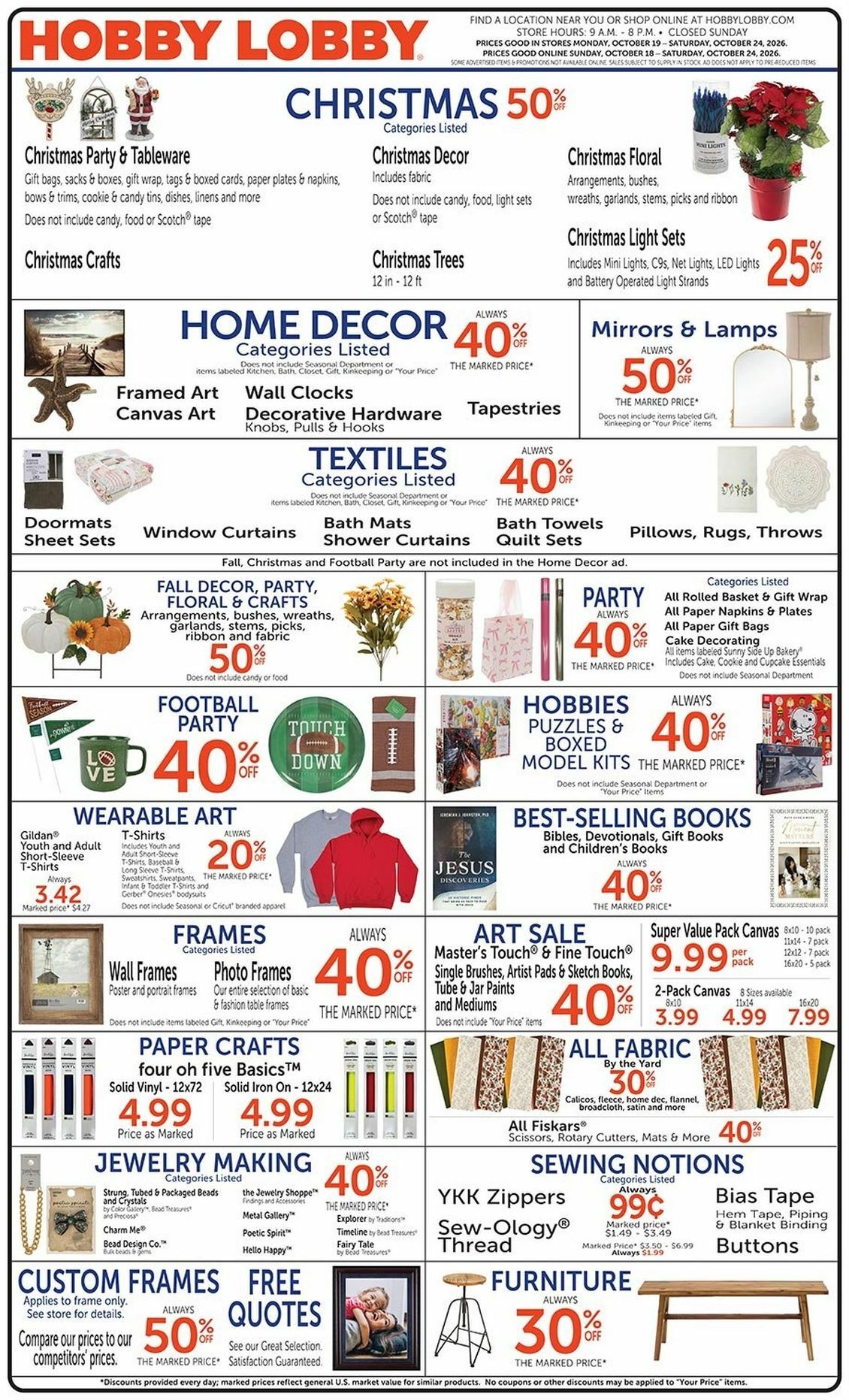 Hobby Lobby Weekly Ad from October 18