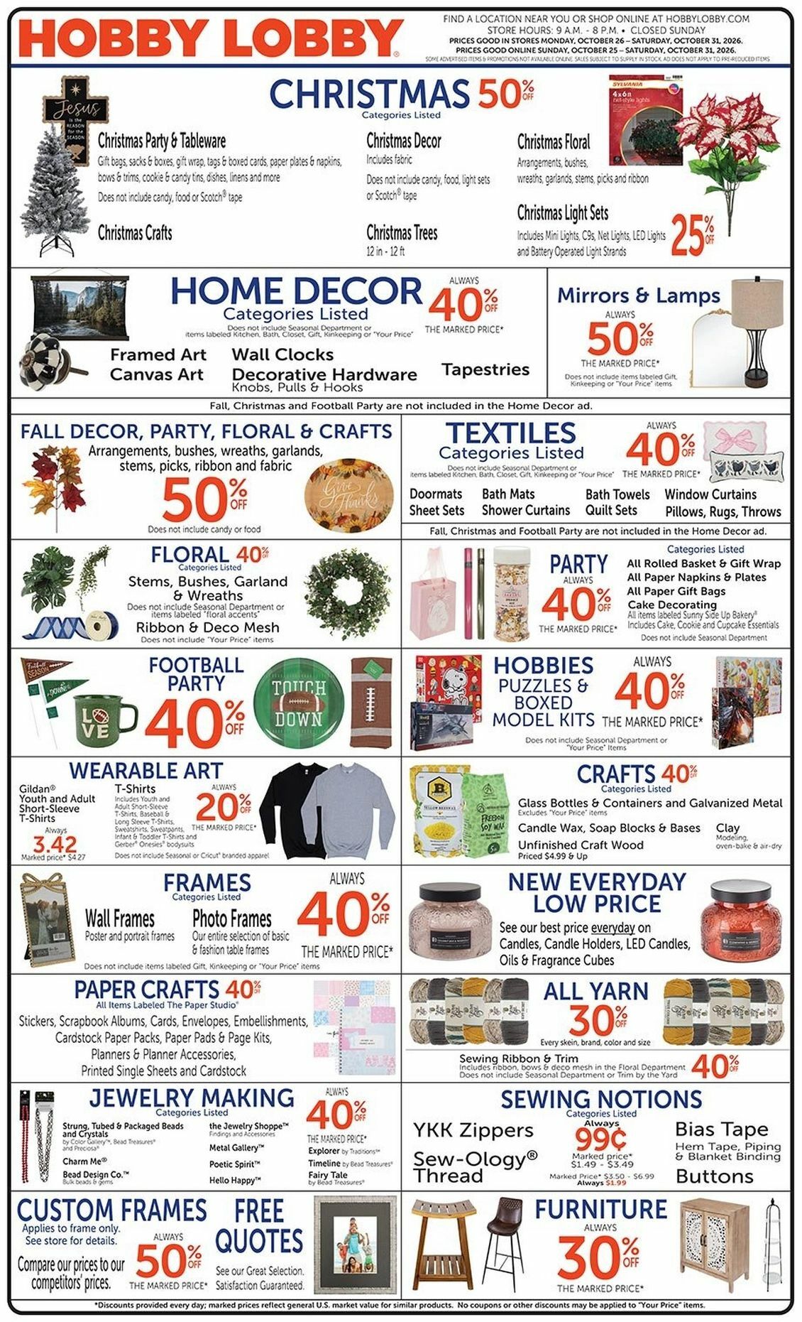 Hobby Lobby Weekly Ad from October 25
