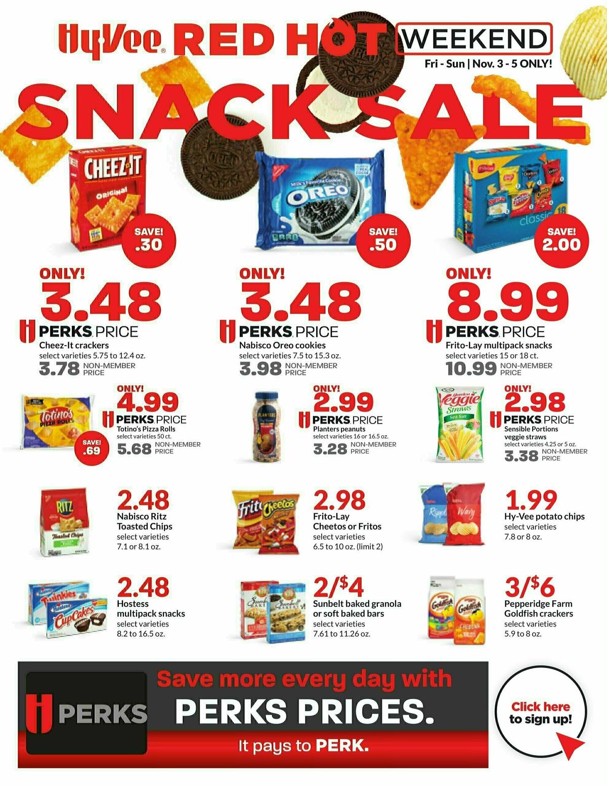 Hy-Vee Snack Sale Weekly Ad from November 3