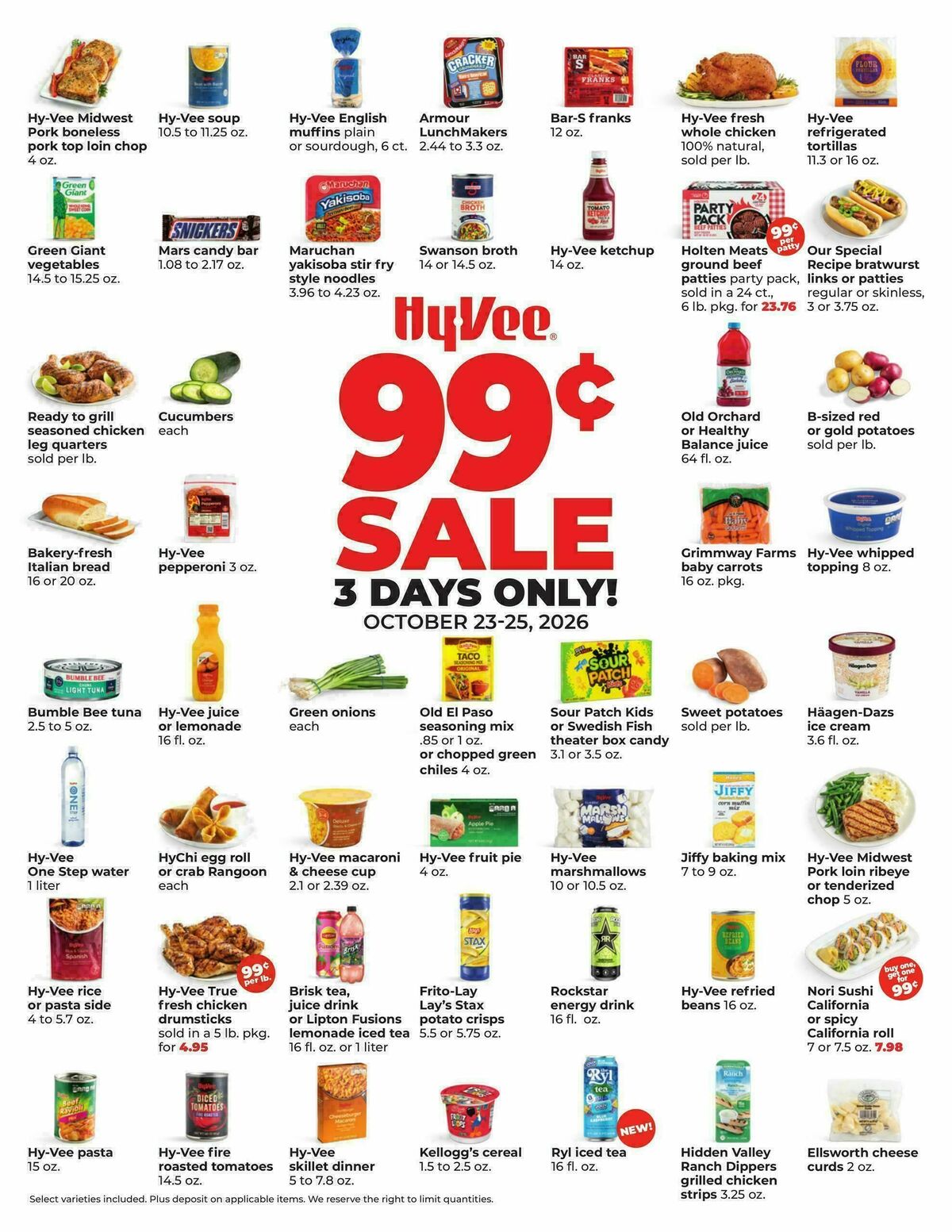 Hy-Vee 3 DAYS 99¢ SALE Weekly Ad from October 23