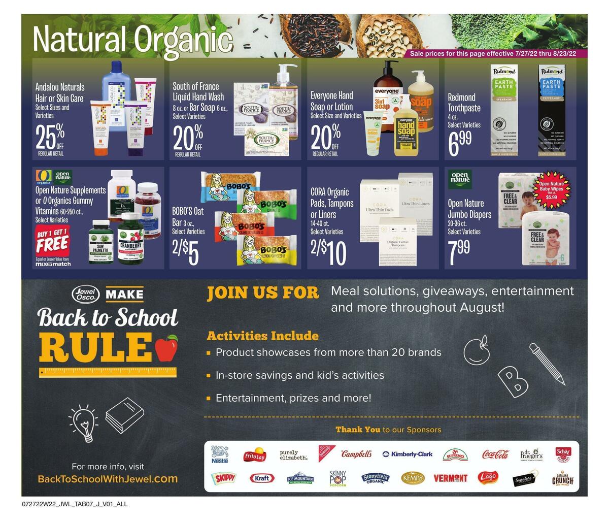 Jewel Osco Natural & Organic Weekly Ad from July 27