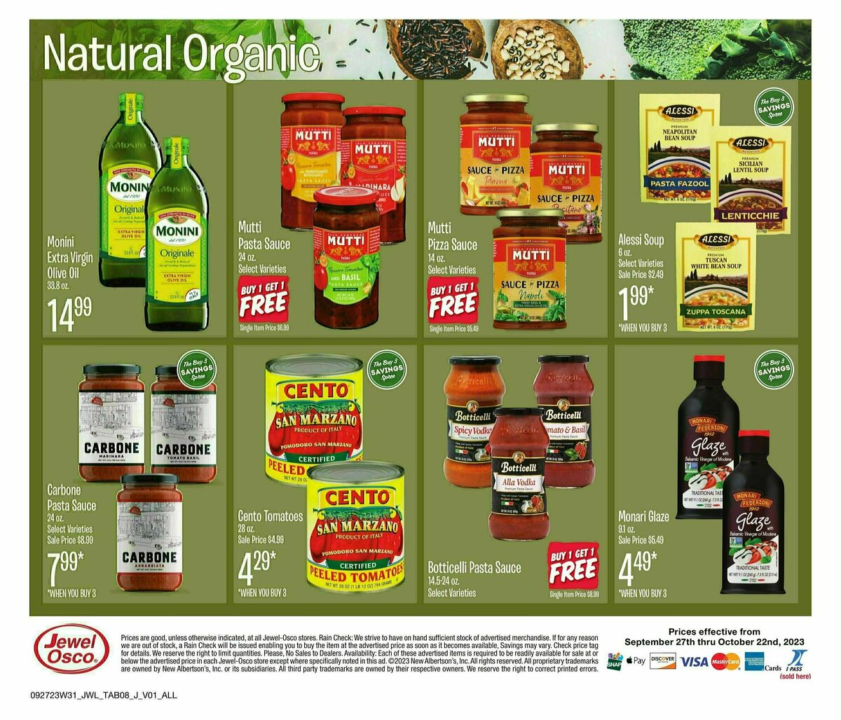 Jewel Osco Natural & Organics Weekly Ad from September 27