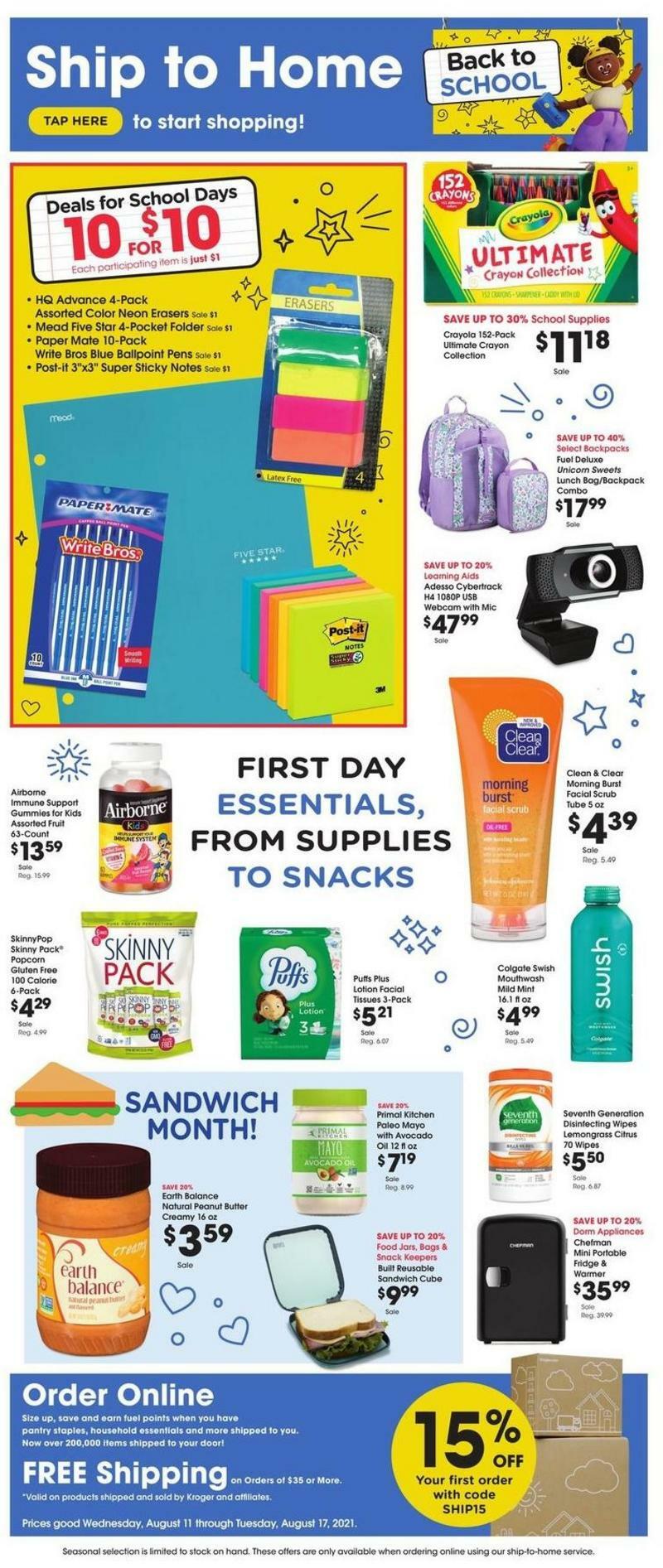 Kroger Ship to Home Weekly Ad from August 11