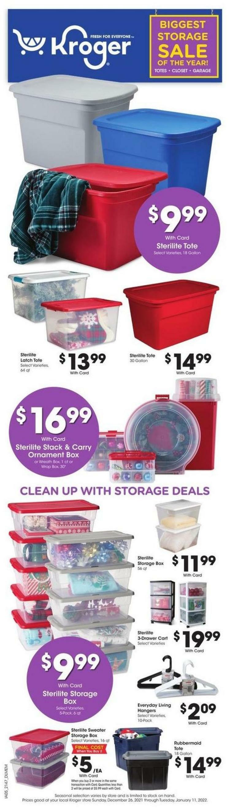 Kroger Storage Sale Weekly Ad from December 26