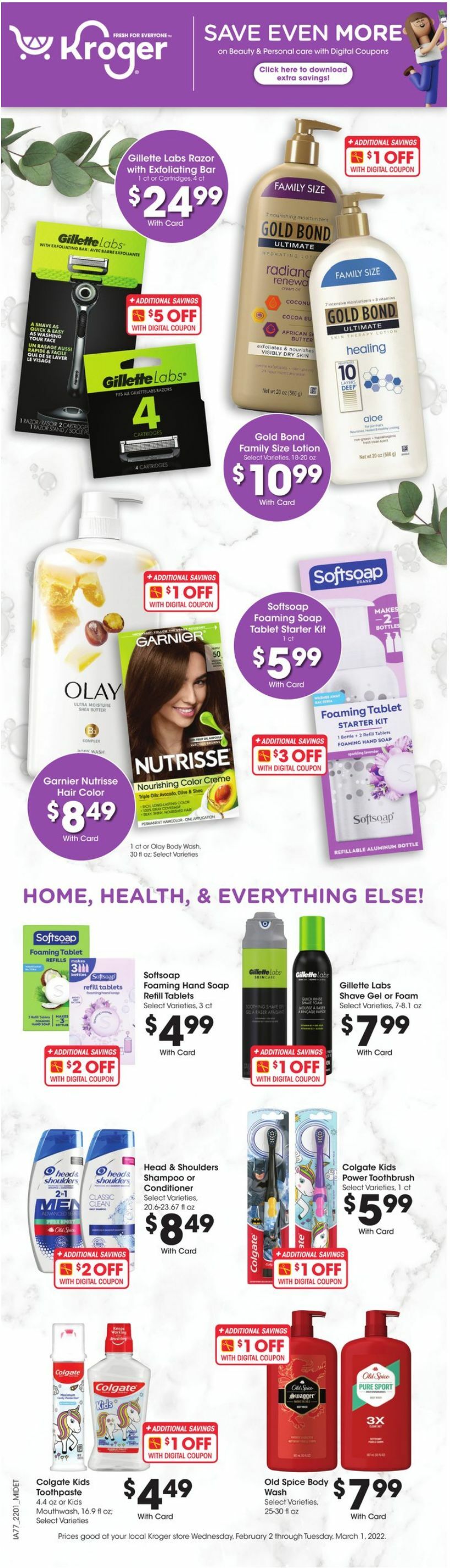 Kroger Beauty & Personal Care Savings Weekly Ad from February 2