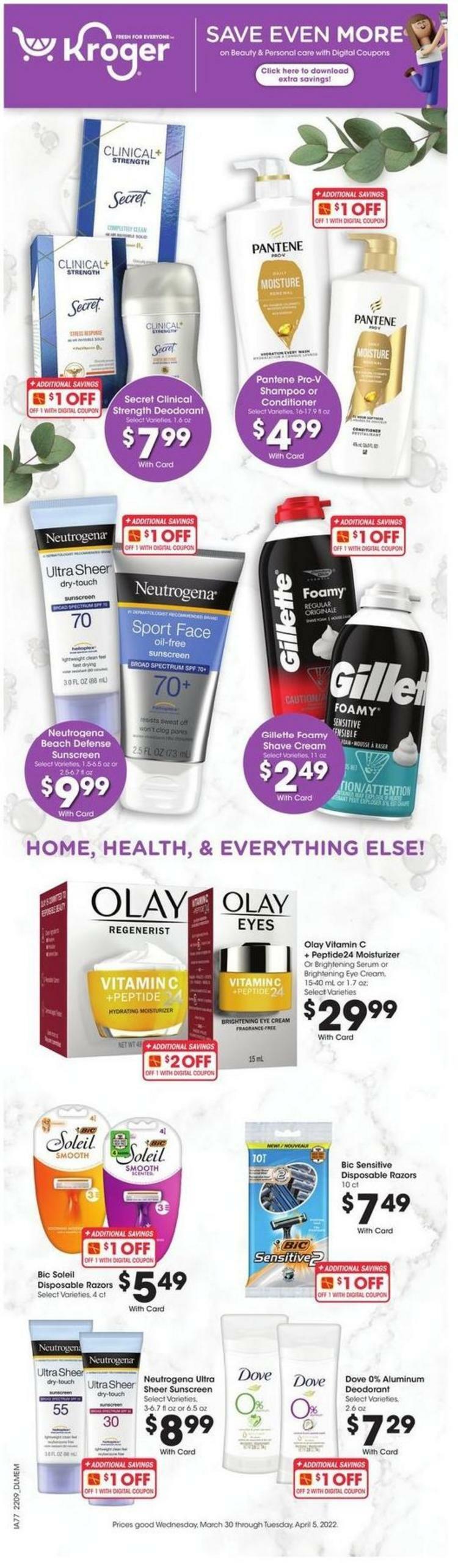 Kroger Beauty & Personal Care Savings Weekly Ad from March 30