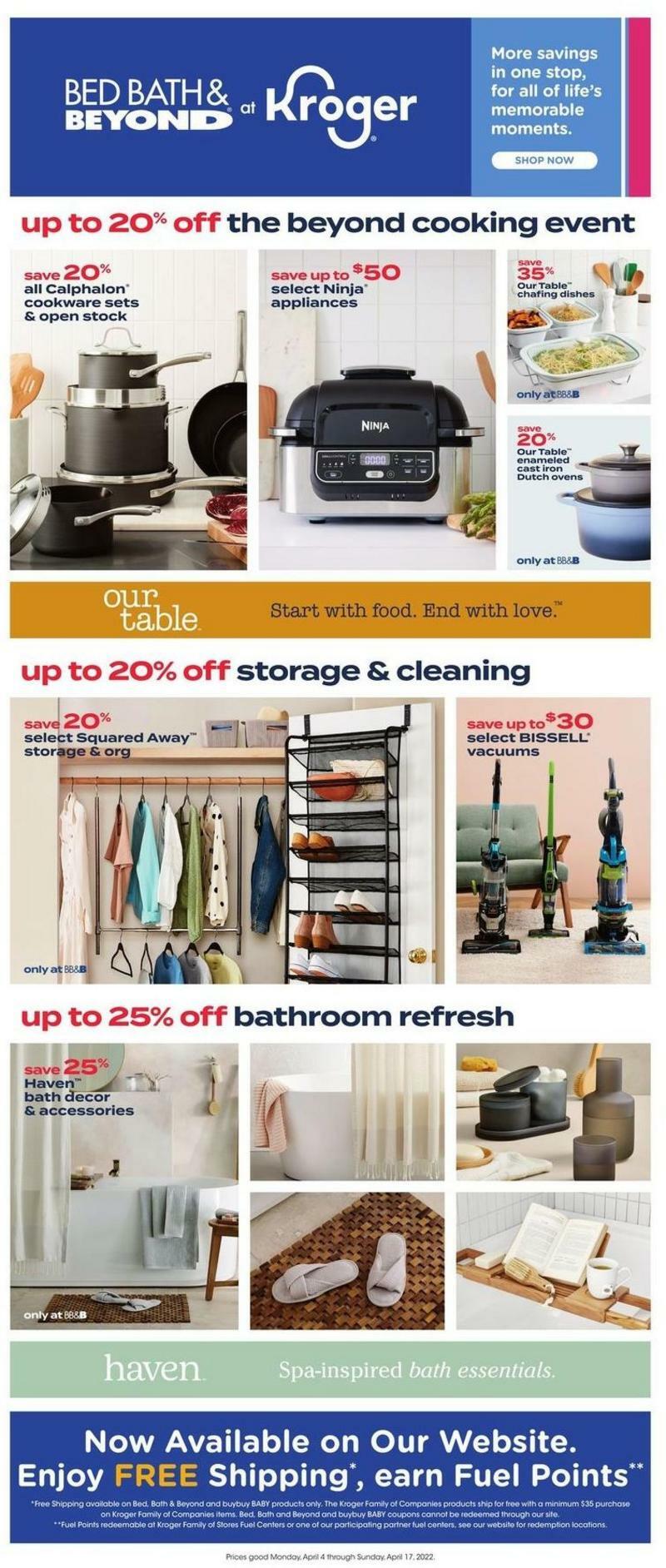 Kroger Bed, Bath & Beyond Weekly Ad from April 4
