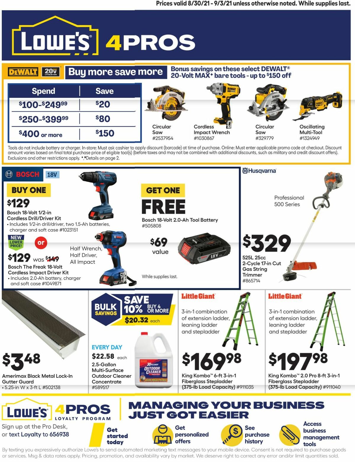 Lowe's Pro Ad Weekly Ad from August 30