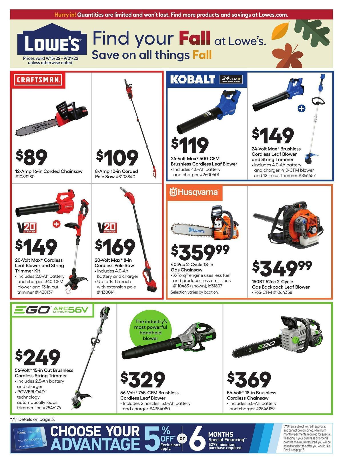 Lowe's Weekly Ad from September 15