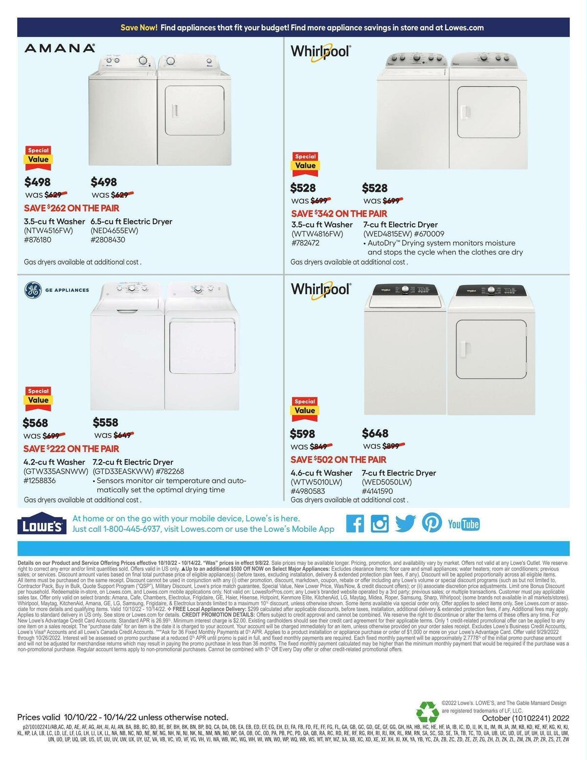 Lowe's Pro Ad - Appliances Weekly Ad from October 10