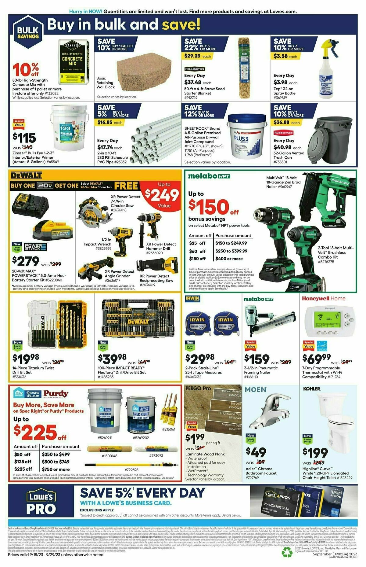 Lowe's Pro Ad Weekly Ad from September 18