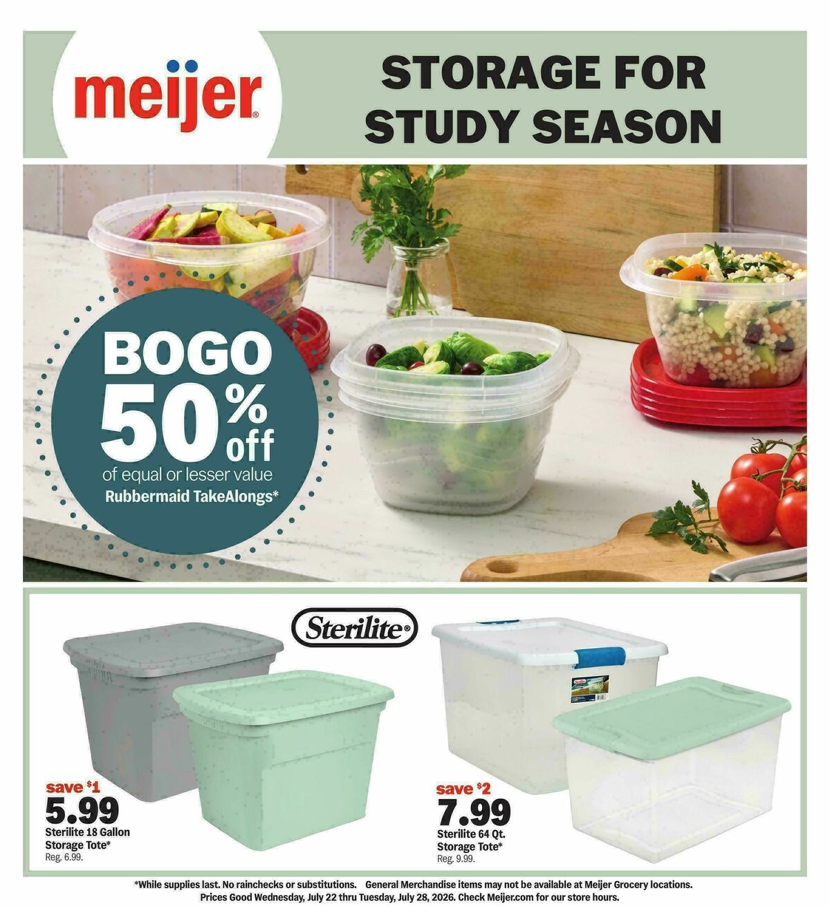 Meijer Storage for study season Weekly Ad from July 22