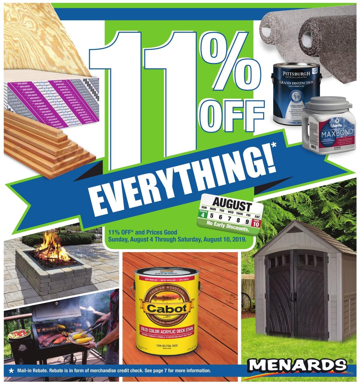 Menards 11% Rebate Sale Weekly Ad from August 4