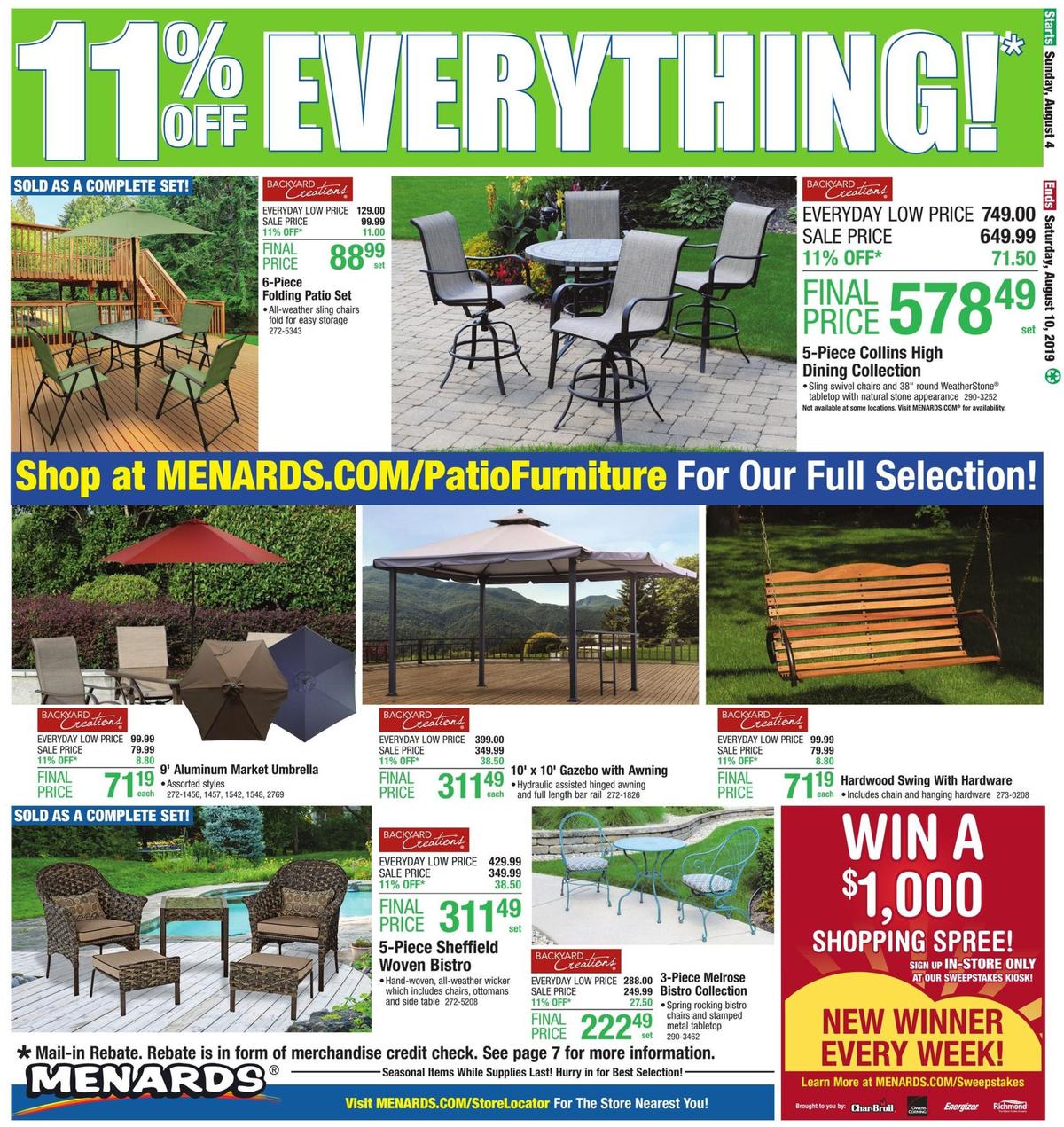 Menards 11% Rebate Sale Weekly Ad from August 4