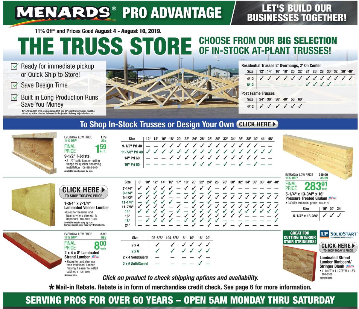 Menards Pro Advantage Weekly Ad from August 4